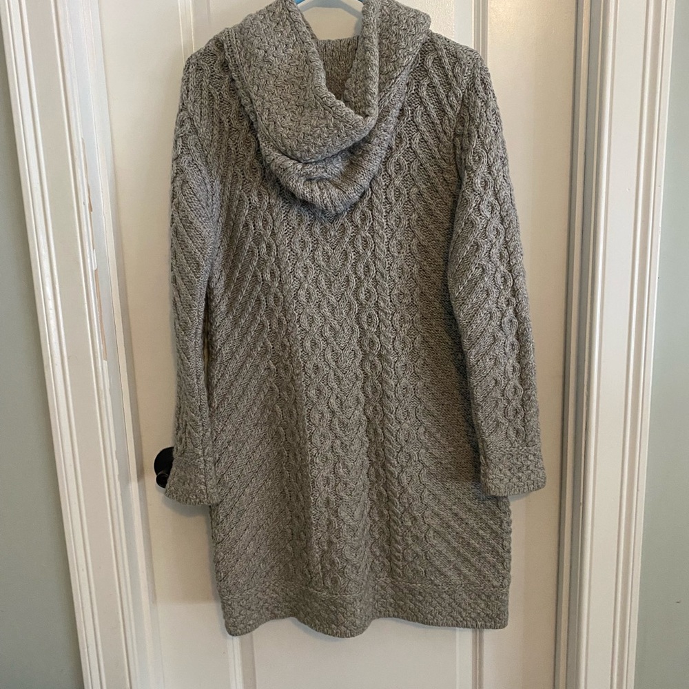 Aran Mor Made in Ireland Merino Wool Cable Knit Hooded Long Cardigan - Picture 10 of 14